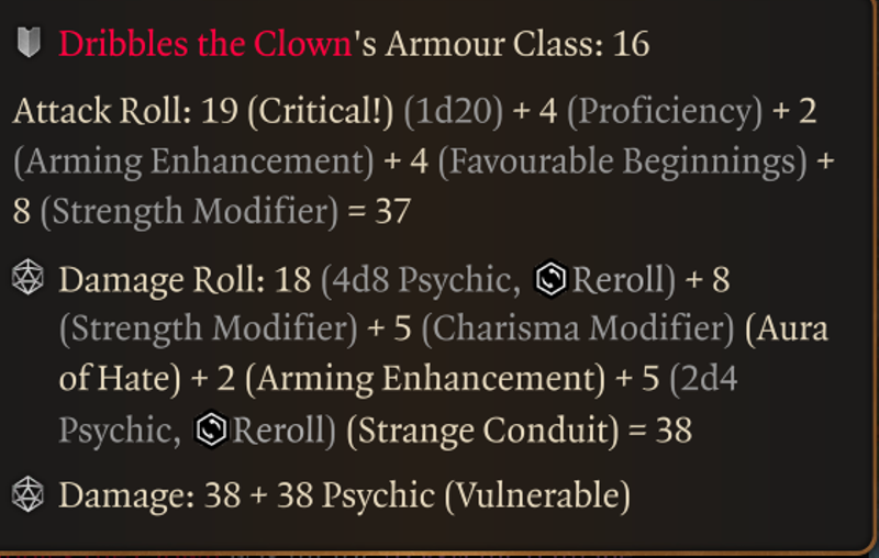 Détail d'une attaque avec l'arme principale
